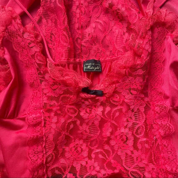 Vintage Stroke of Midnight Red Lace Lingerie Slip Spaghetti Strap High Low Skirt - Picture 8 of 9